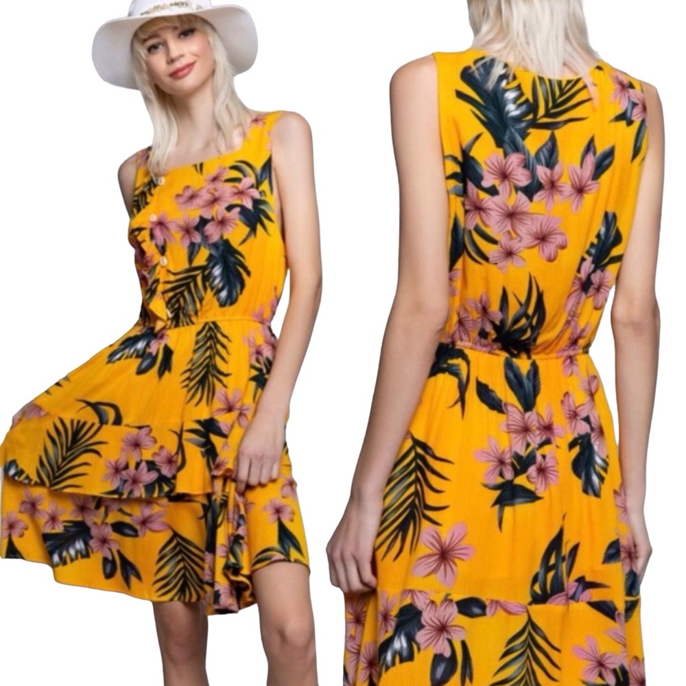 POL Floral Ruffle Hawaiian Dress Women Color Yellow Size S